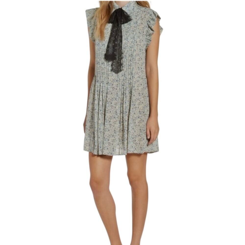 Nordstrom WAYF Paxton small sheer floral pleated ruffle mini shirtdress D1 3317